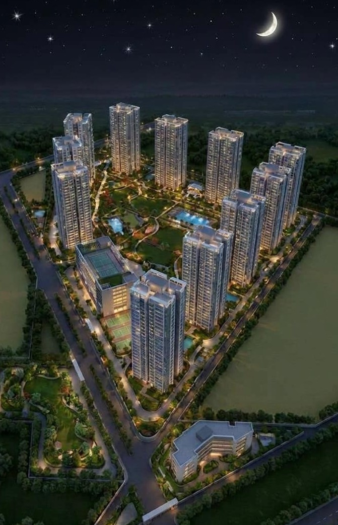 Illustrative night aerial view of proposed community
